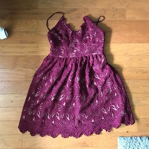 J.O.A Los Angeles Burgundy Lace Mini Dress